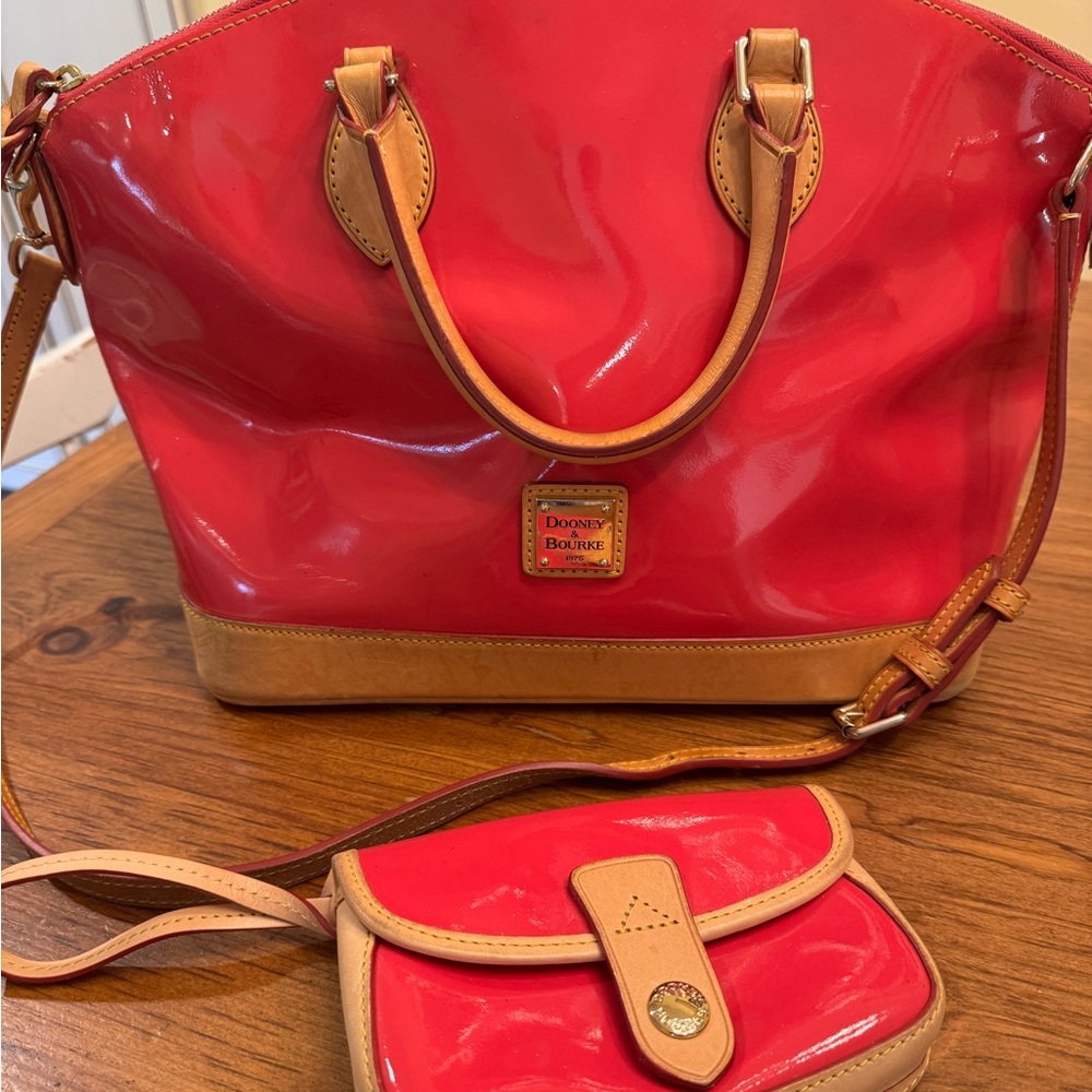 Dooney & Bourke Pink and Tan Shoulder Bag with Leather Trim